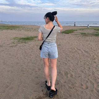 U-neck striped T-shirt
