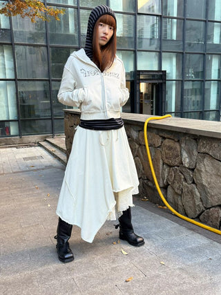 [NeverSeez] Lace Layered Knit Midi Skirt
