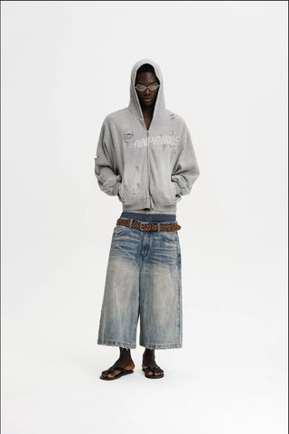 [MASONPRINCE] Washed Slub Denim Cropped Wide Pants