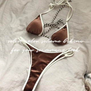 Velvet bikini underboob bikini terry bikini micro bikini strap bikini
