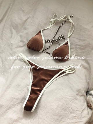 Velvet bikini underboob bikini terry bikini micro bikini strap bikini