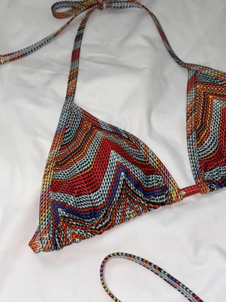 Ethnic pattern cutout print halterneck bikini