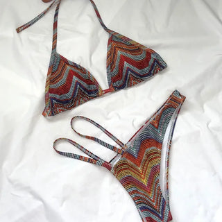 Ethnic pattern cutout print halterneck bikini