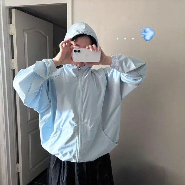 Drawstring Hooded Windbreaker Jumper