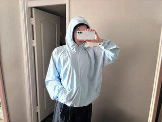 Drawstring Hooded Windbreaker Jumper