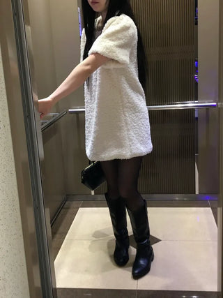 Curly boucle puff short-sleeve mini dress