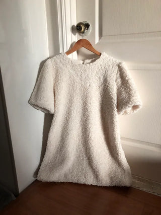 Curly boucle puff short-sleeve mini dress