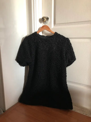 Curly boucle puff short-sleeve mini dress