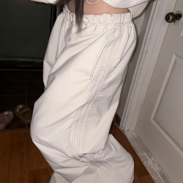 Stitch Three-Stripe Taping Elastic Waist Wide String Pants