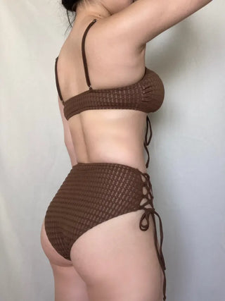 Eyelet High-Waisted Ribbon Strap Two-Piece Bikini