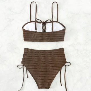 Eyelet High-Waisted Ribbon Strap Two-Piece Bikini
