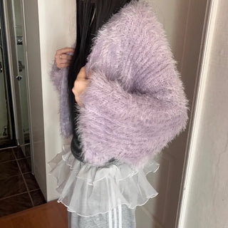 Winged Cardigan Boucle Fur Cardigan Bolero