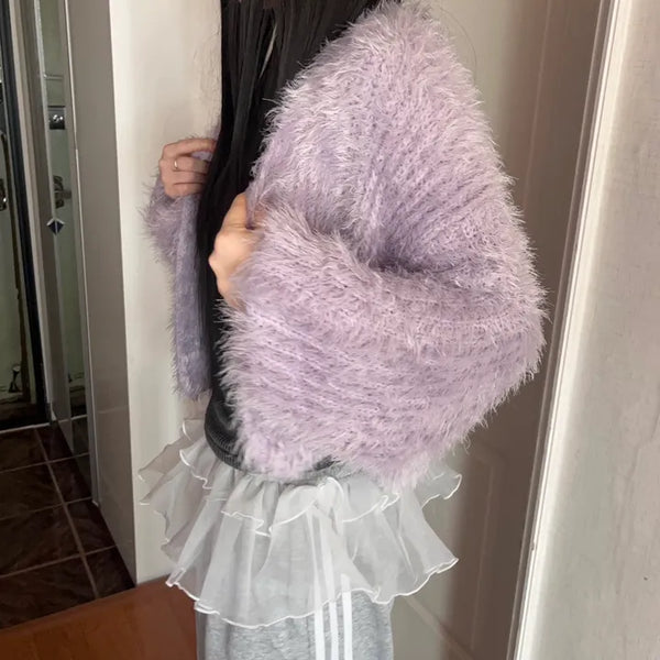 Winged Cardigan Boucle Fur Cardigan Bolero