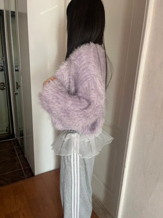 Winged Cardigan Boucle Fur Cardigan Bolero