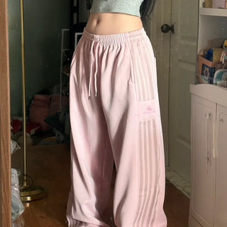 Pink Contrast Line Wide Training String Pants