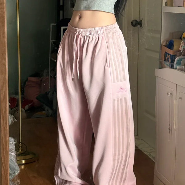 Pink Contrast Line Wide Training String Pants