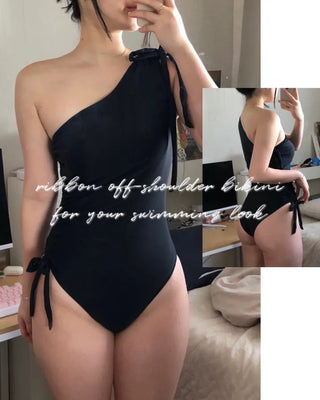 One-shoulder off-shoulder monokini body-covering swimwear resort swimwear