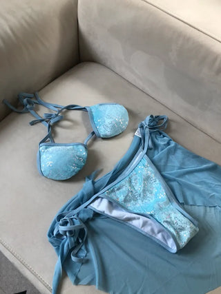 Sequin bikini micro bikini halter neck bikini three-piece bikini cover-up set