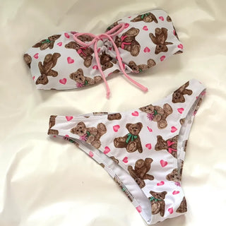 Teddy bear tube top ribbon bikini