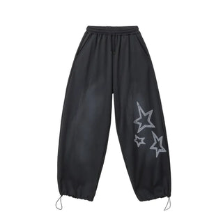 Star Print Washed Wide Drawstring Training Pants