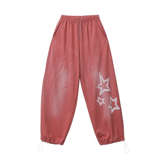 Star Print Washed Wide Drawstring Training Pants
