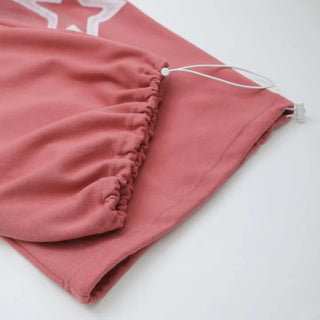 Star Print Washed Wide Drawstring Training Pants