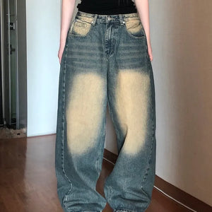 Tin Washed Vintage Denim Side Pintuck Wide Pants