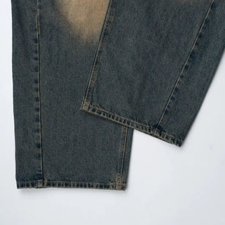 Tin Washed Vintage Denim Side Pintuck Wide Pants