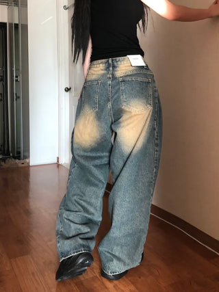 Tin Washed Vintage Denim Side Pintuck Wide Pants