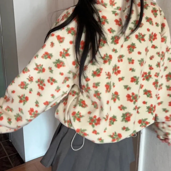 Floral Fleece Half-Zip Anorak Sweatshirt