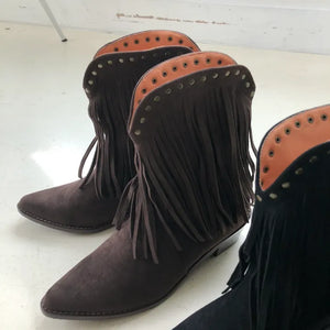 Fringe boots tassel ankle shorts