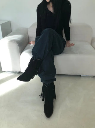 Fringe boots tassel ankle shorts