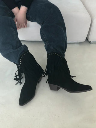 Fringe boots tassel ankle shorts