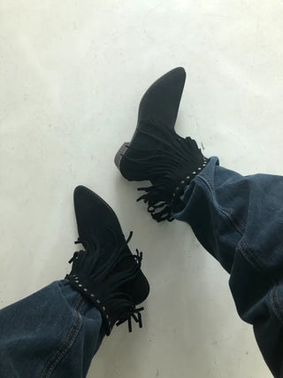 Fringe boots tassel ankle shorts
