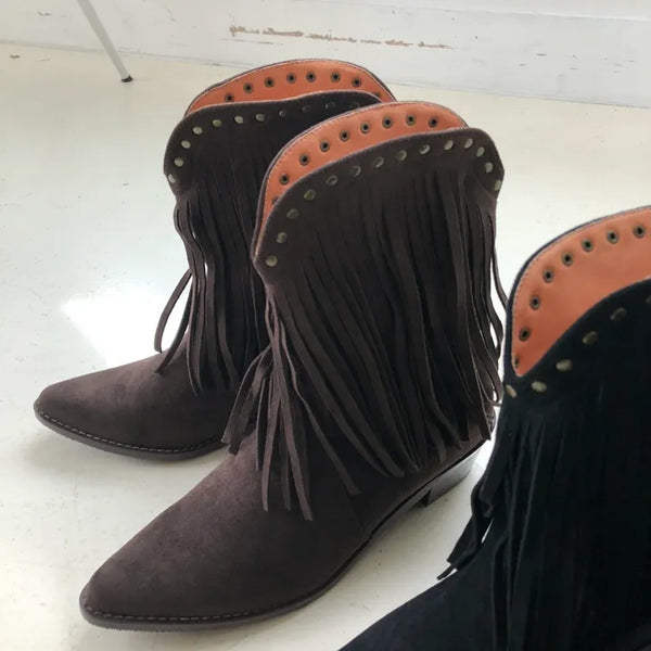 Fringe boots tassel ankle shorts