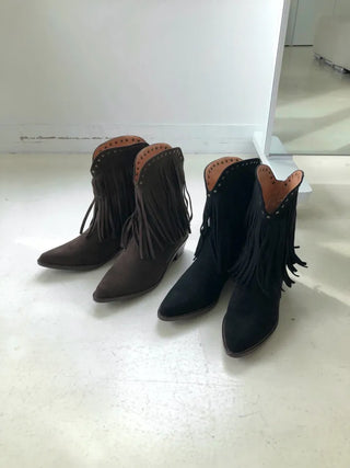 Fringe boots tassel ankle shorts