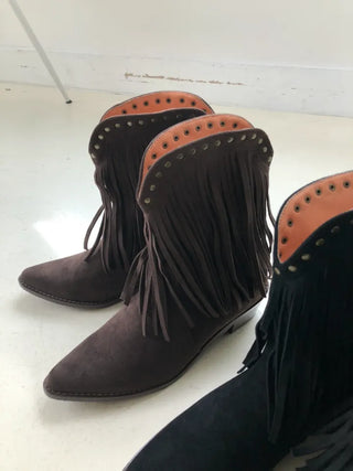 Fringe boots tassel ankle shorts