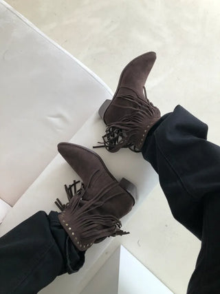 Fringe boots tassel ankle shorts