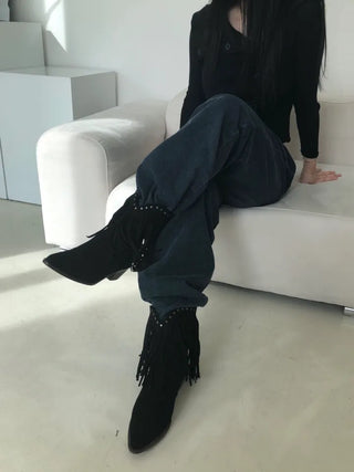 Fringe boots tassel ankle shorts