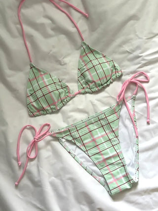 Vintage check halterneck bikini