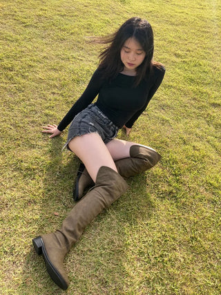 Two-way Leather Strap Knee-High Wide-Legged Long Boots