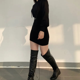 Two-way Leather Strap Knee-High Wide-Legged Long Boots