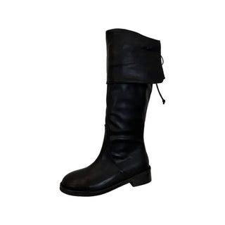 Two-way Leather Strap Knee-High Wide-Legged Long Boots