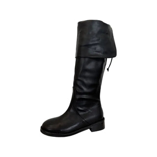 Two-way Leather Strap Knee-High Wide-Legged Long Boots