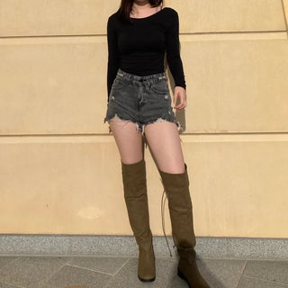 Two-way Leather Strap Knee-High Wide-Legged Long Boots