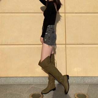 Two-way Leather Strap Knee-High Wide-Legged Long Boots