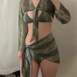 Water-dyed Cover-up Piece Bikini Set