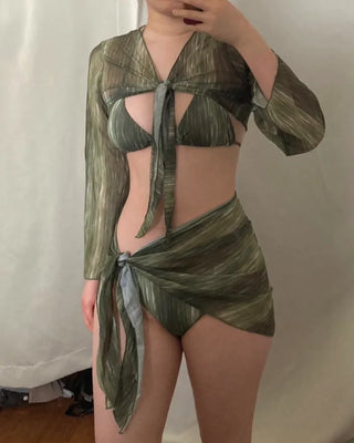 Water-dyed Cover-up Piece Bikini Set