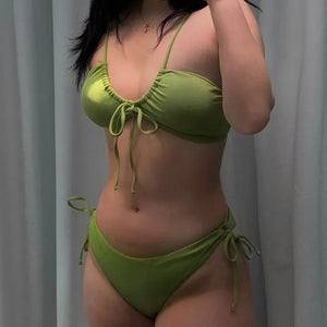 Ribbon Strap Ribbed Knit Bikini Swimsuit Resort