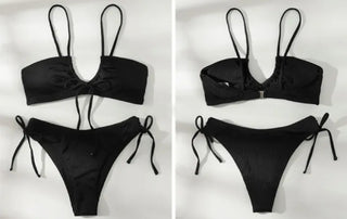Ribbon Strap Ribbed Knit Bikini Swimsuit Resort